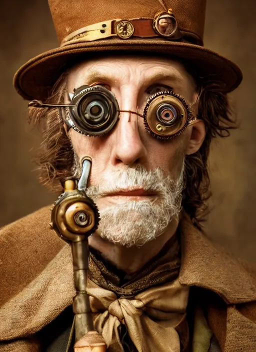 Prompt: closeup portrait of steampunk weazle wearing a monocle, depth of field, zeiss lens, detailed, symmetrical, centered, fashion photoshoot, by Annie Leibovitz and Steve McCurry, David Lazar, Jimmy Nelsson, Breathtaking, 8k resolution, extremely detailed, beautiful, establishing shot, artistic, hyperrealistic, beautiful face, octane render