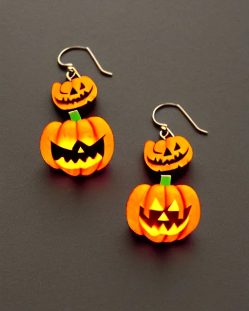 Image similar to spooky jack'o'lantern, 2 d lasercut earrings,