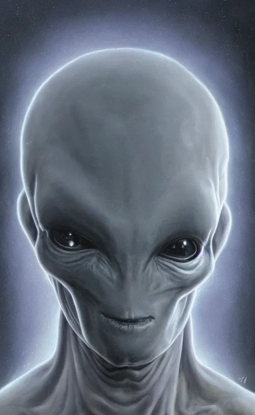 Prompt: A picture of Grey Alien, painting, by Moebius, ultra HD, Trending on artstation, ultrarealistic,