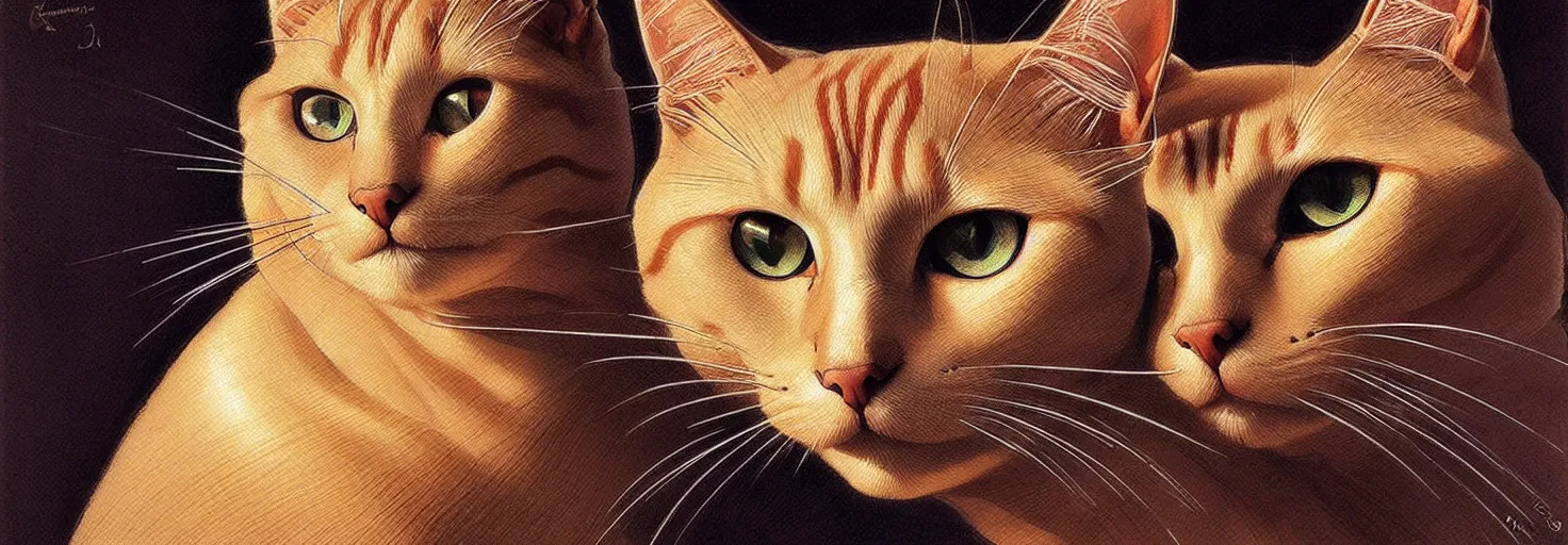 Image similar to beautiful cat with hundreds of spiral eyes, in acidic din, with soft light, symmetrical patterns, like leonardo da vinci sketches! j. c. leyendecker, greg rutkowski, artgerm