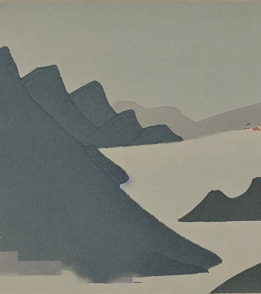 Image similar to mountains by xu beihong, feng zikai