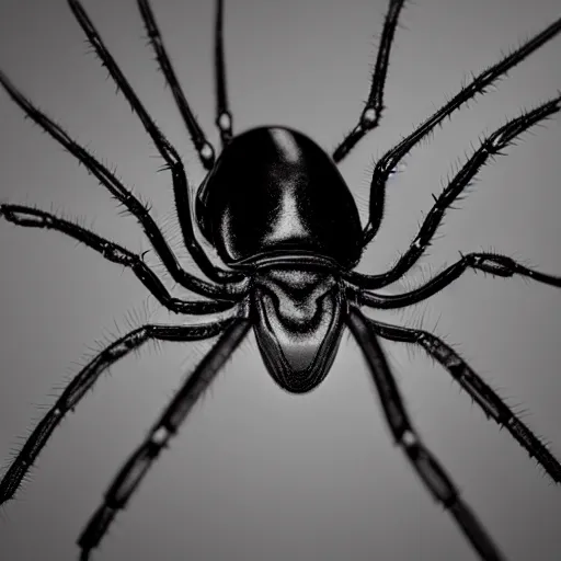 Prompt: photo of a magnified two times of a black widow spider