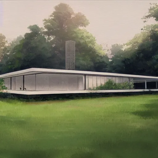 Image similar to farnsworth house, art by makoto shinkai