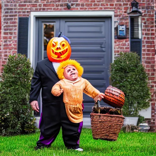 Image similar to danny devito trick or treating, ( sony a 7 r iv, symmetric balance, polarizing filter, photolab, lightroom, 4 k, dolby vision, photography awardm, voque, perfect face )