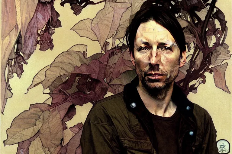 Prompt: hyper realistic portrait of radiohead singer frontman, by lee bermejo, alphonse mucha and greg rutkowski