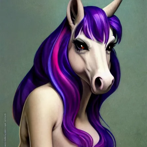 Prompt: portrait of a menacing beautiful Twilight Sparkle TwilightSparkle, short muzzle, top half of body, My Little Pony, by Stanley Artgerm Lau , greg rutkowski, thomas kindkade, alphonse mucha, loish, norman rockwell, J. C. Leyendecker. bright purple mane, purple fur, angry complexion, beautiful detailed eyes, black rose frame. D&D, fantasy. Trending on artstation rule of thirds extremely detailed old illustration hd 4k