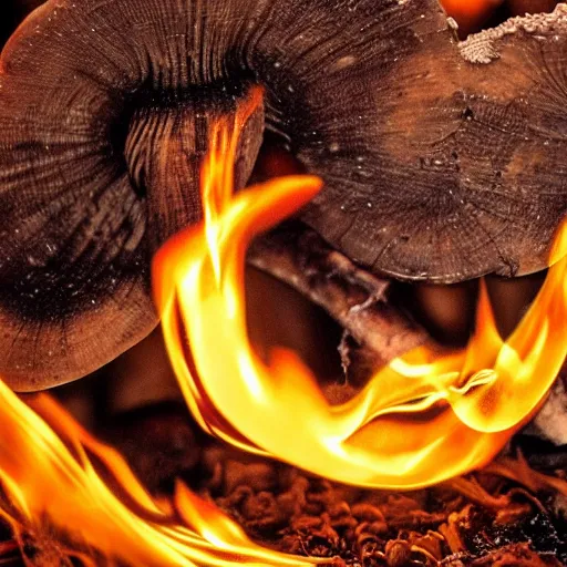 Image similar to a mushroom made of fire, swirling, high detail