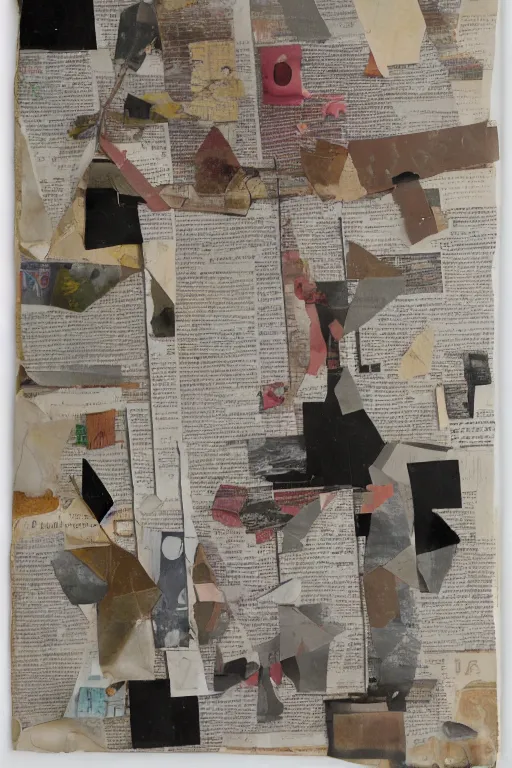 Image similar to an abstract collage artwork made of cut - up shapes on old paper : : organic shapes, newspaper clippings, old photographs, graphical ephemera : : dynamic composition in the style of kurt schwitters