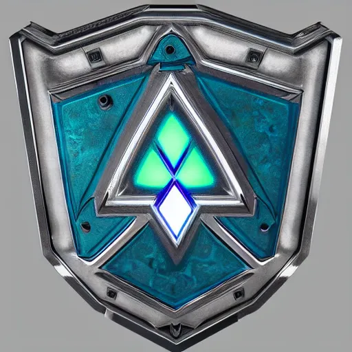 Prompt: chrome hyrule shield, glossy, metallic, neon, symmetrical, tribal patterns, realistic, unreal engine, octane redshift, artstation, behance