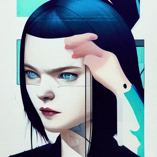 Prompt: Elle Fanning in Ghost in the Shell picture by Sachin Teng, asymmetrical, dark vibes, Realistic Painting , Organic painting, Matte Painting, geometric shapes, hard edges, graffiti, street art:2 by Sachin Teng:4