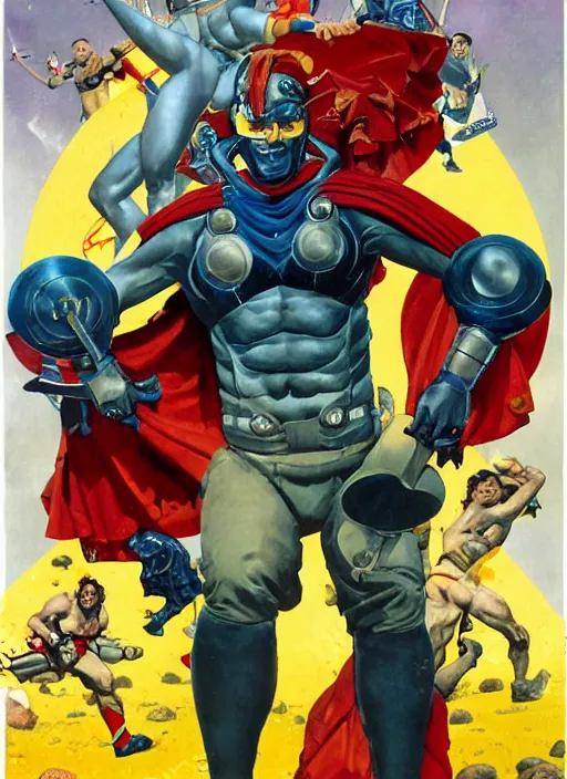 Prompt: full body and head portrait of javier badren as galactacus, dynamic action, painted by norman rockwell and phil hale and greg staples and tom lovell and frank schoonover and jack kirby