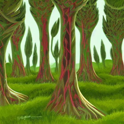 Image similar to digital painting concept art of a forest of giant asparagus