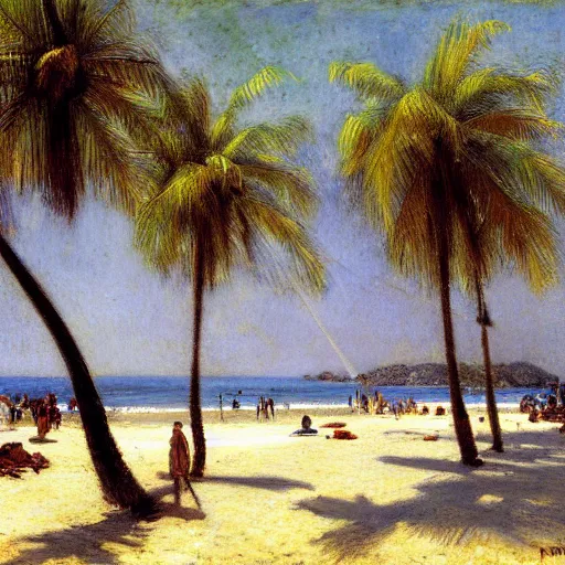 Image similar to a ultradetailed beautiful painting of jericoacoara by jules bastien - lepage, hans belmer, frank weston and gustave baumann, trending on artstation, mediterranean, palm trees, light sparkles, sharp focus, soft light