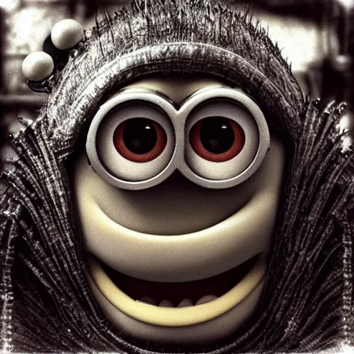 Image similar to “minion from despicable me in the style of h.r. giger”