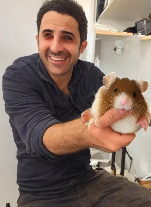 Prompt: eyal golan holding a hamster