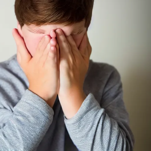 Prompt: a teenage boy crying. natural brown hair, pale skin. - 8