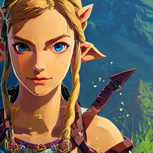 Image similar to Portrait of Zelda, Breath of the Wild, cell shading, studio lightning, bright colors, intricate, masterpiece, photorealistic, hiperrealistic, sharp focus, high contrast, Artstation HQ, 4k UHD, Unreal Engine 5