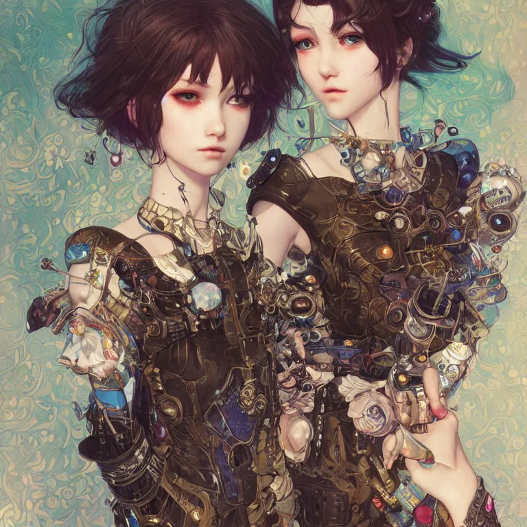 Image similar to portrait of beautiful young fairy, cyberpunk, Warhammer, highly detailed, artstation, illustration, art by Gustav Klimt and Range Murata and Ilya Kuvshinov and Sakimichan