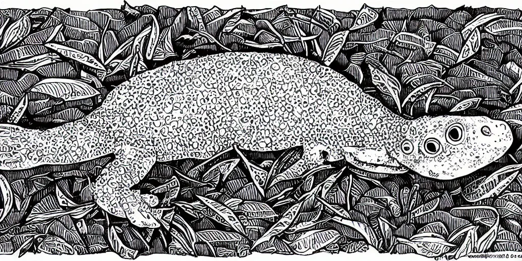 Image similar to axolotl black and white illustration