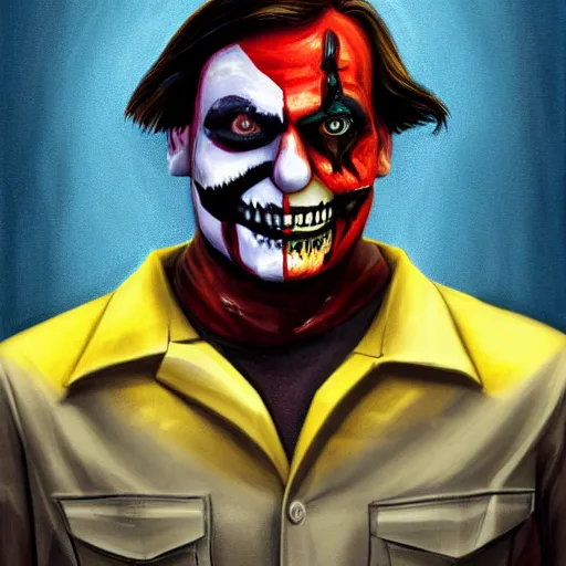 Image similar to a striking digital painting portrait of bolsonaro as a zombie clown