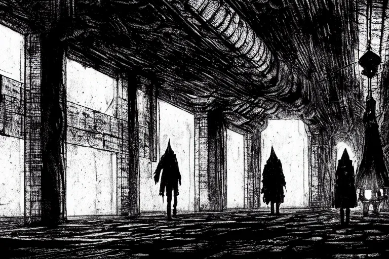 Prompt: Soviet Underground, elegant, intricate, dark fantasy, atmospheric lighting, by Masahiro Ito and by Tsutomu Nihei and by Kentaro Miura