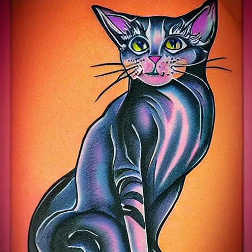 Prompt: circus cat tattoo design