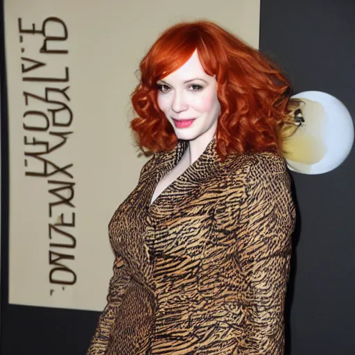 Image similar to christina hendricks with tiger jacket,