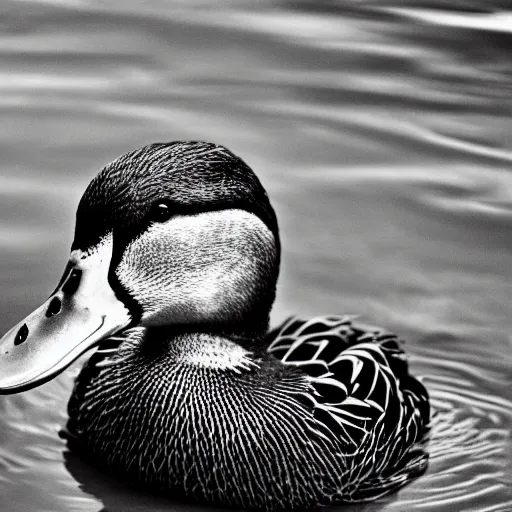 Prompt: A closeup film photography of a Duck, photo by Louise Dahl-Wolfe, award winning, 4K