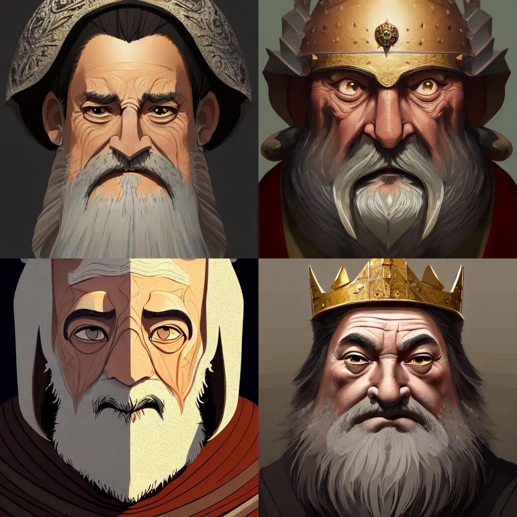 Prompt: face of a medieval old king, elegant, highly detailed, digital painting, artstation, concept art, smooth, sharp focus, illustration, art by studio ghibli!! and fujita goro and tom whalen and juan pablo machado, 8 k