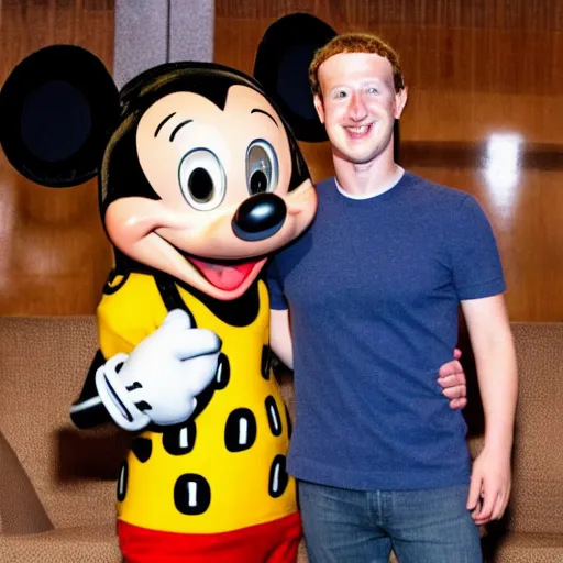 Image similar to Mark Zuckerberg happy to meet Mickey