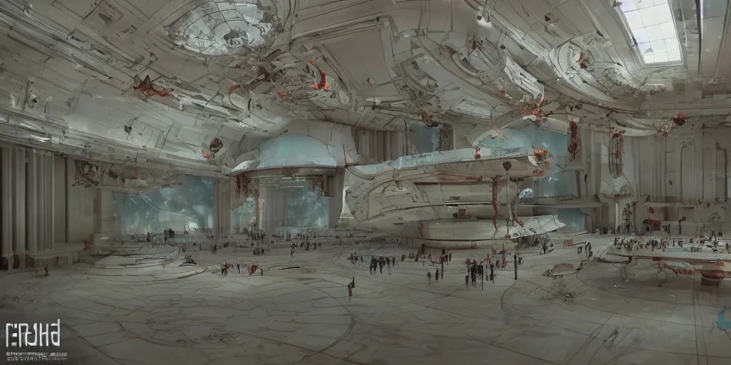 Prompt: Architectural model of a Soviet era science fiction set painted by James Jean, cinematography by Yo-Yo Ma, composition by Fritz Lang