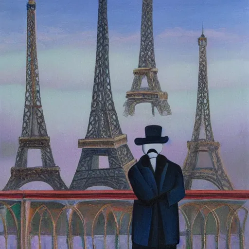 Prompt: Froid in front of Eiffel tower, surrealistic oil painting