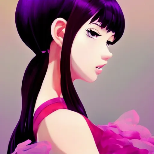 Image similar to portrait of a beautiful girl with dark hair dressed as a ballerina, rich vivid colors, ambient lighting, dynamic lighting, 4 k, hq, official media, anime key visual, makoto shinkai, ilya kuvshinov, lois van baarle, rossdraws, detailed, trending on artstation