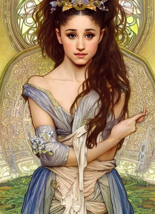 Prompt: Ariana Grande as God of Beauty, cute, fantasy, intricate, elegant, highly detailed, digital painting, 4k, HDR, concept art, smooth, sharp focus, illustration, art by alphonse mucha,artgerm, H R Giger