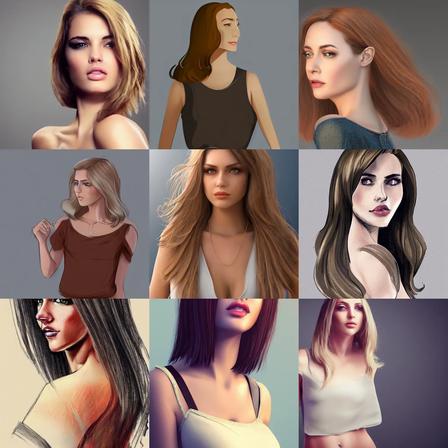 Prompt: an attractive woman with shoulder-length slightly wavy blonde hair wearing a low cut blouse, concept art, 4k