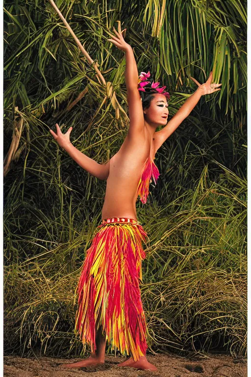 Image similar to female hawaiian hula dancer on beach by kim taylor reece, haunani veruschka von lehndorff, franco rubartelli, vogue landscape photo