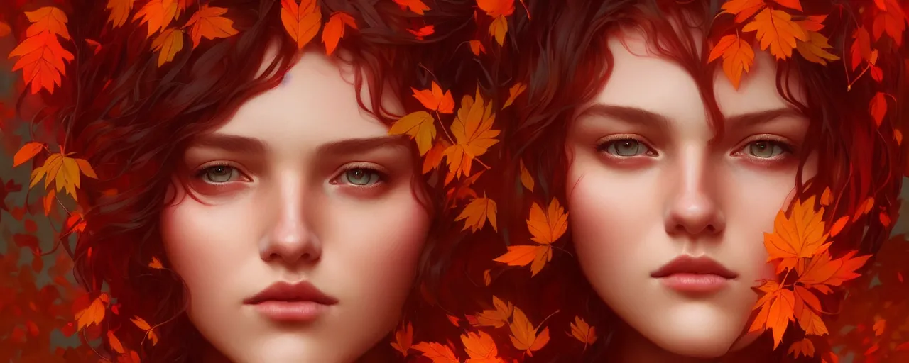 girl with with hair becoming autumn red leaves, | Stable Diffusion | OpenArt
