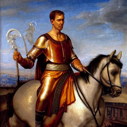 Image similar to Jerma985 in Ancient Rome, detailed, highly detailed, heroic, epic, complex, very detailed, realistic, HD quality, 8k resolution, body and headshot, Oil Painting, Italian Renaissance Painting of Jerma985, Italian Renaissance Painting Style, Renaissance Painting Style, Painting, Trending on Artstation