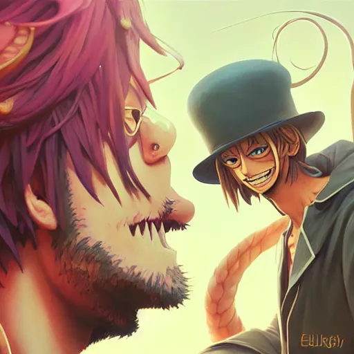 Image similar to highly detailed vfx portrait of sanji by eiichiro oda!, greg rutkowski, loish, rhads, beeple, makoto shinkai, tom bagshaw, alphonse mucha, sharp focus, art by artgerm and greg rutkowski, stanley kubrick, backlit, harsh overhead sunlight,