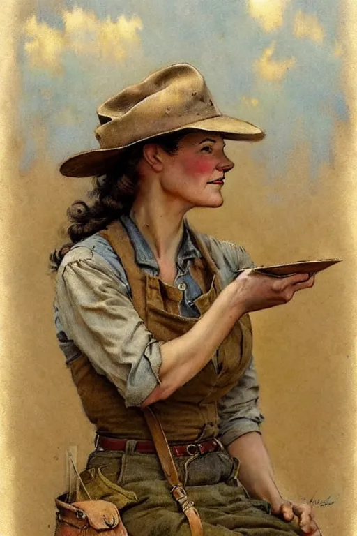 Image similar to (((((1950s wold west pioneer woman cover art . muted colors.))))) by Jean-Baptiste Monge !!!!!!!!!!!!!!!!!!!!!!!!!!!