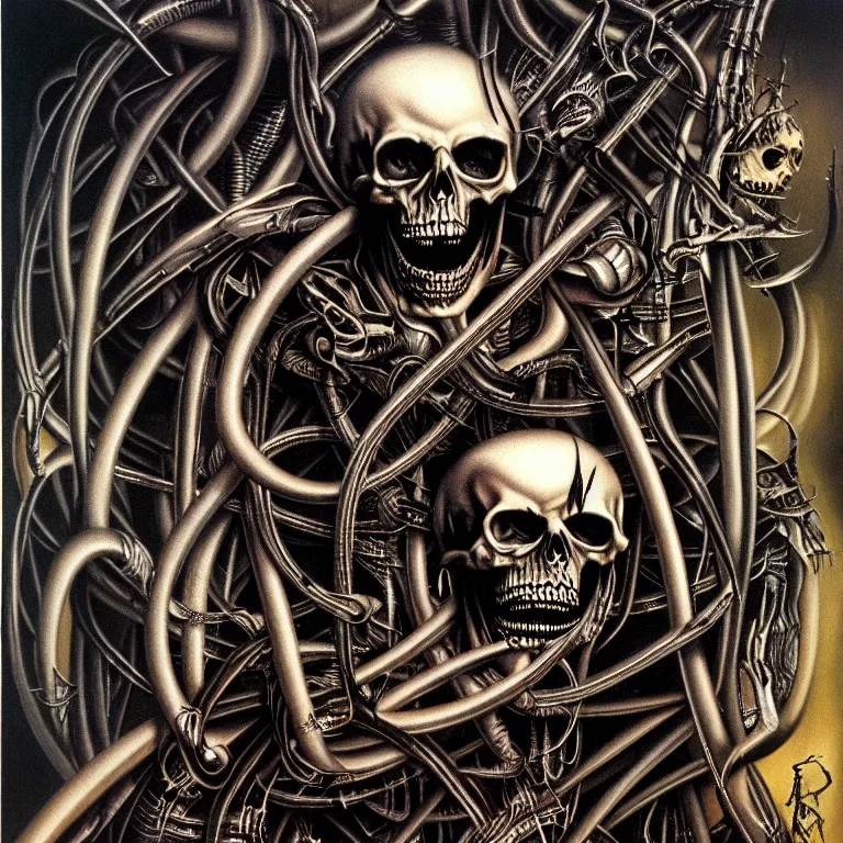 Prompt: death metal album cover, techno organic, herman nitsch, giger. airbrush, high detail.