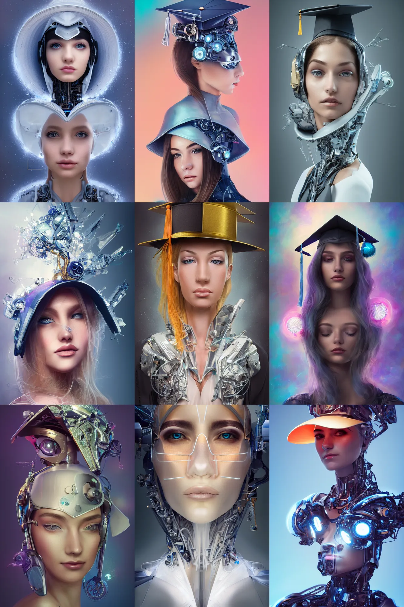 Prompt: a beautiful ultra detailed graduation photo of a futuristic cyborg wearing a graduation hat, by anna dittman and dani diamond, studio lighting, golden ratio composition, 3 5 mm lens, deep depth of field, artstation, 8 k