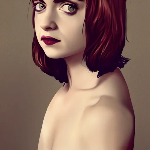 Prompt: a combination of Maisie Williams, Krysten Ritter, Anne Hathaway and Natalia Dwyer Christina Ricci and Lily Collins trending on artstation, long hair, dark eyes