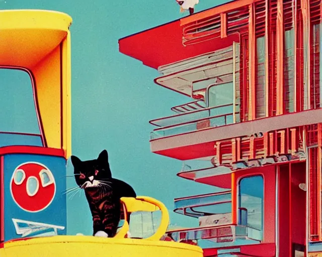 Image similar to googie cat, 6 0 s aesthetic, sixties style