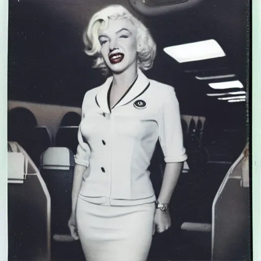 Image similar to a polaroid photo of marilyn monroe as a flight attendent in 1968