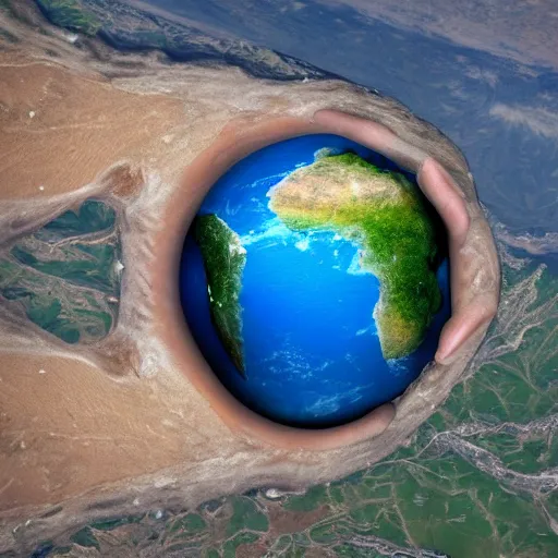 Image similar to the earth in a hand, photograph taken from space, full - shot, realistic