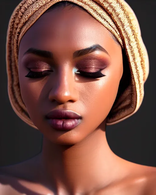 Image similar to beautiful female, arabic, haze, model, brown skin, symmetrical!!, makeup, sephora, maybelline, cinematic, filmic, vsco, 5 0 mm, concept art, artstation, elegant, model, gorgeous, vray, flim, octane render, cinema 4 d, art by portrait artist