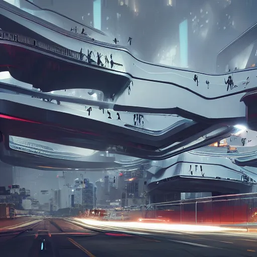 Image similar to sci-fi cars wall near structure on the coronation of napoleon painting and digital billboard in the middle, unreal engine 5, keyshot, octane, artstation trending, ultra high detail, ultra realistic, cinematic, 8k, 16k, in style of zaha hadid, in plastic, dark, tilt shift,