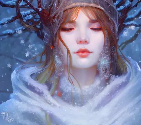 Image similar to beautiful ancient frost witch, fire in eye, snow glow, pool party, highly detailed, digital painting, artstation, sharp focus, illustration, art by tan zi and ayanamikodon and alphonse mucha and wlop