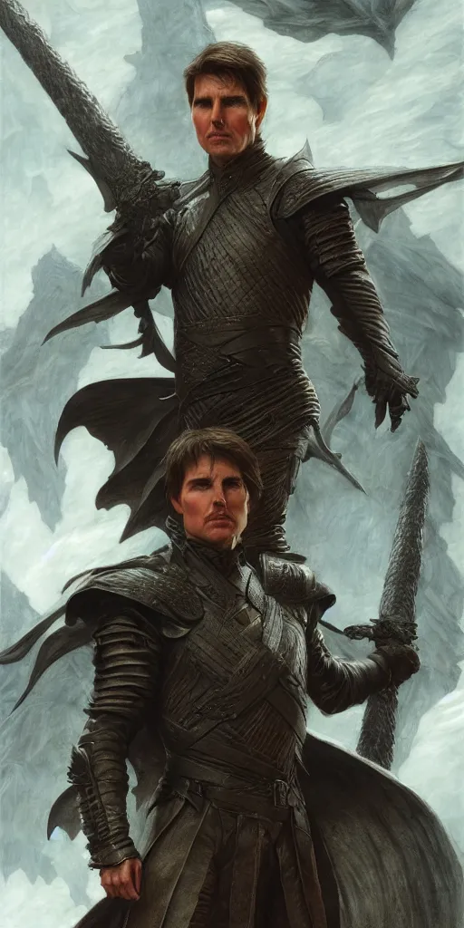 Image similar to tom cruise, dungeons and dragons, fame of thrones masterpiece by edgar maxence and ross tran and michael whelan, gustav dore, 8 k, octane render